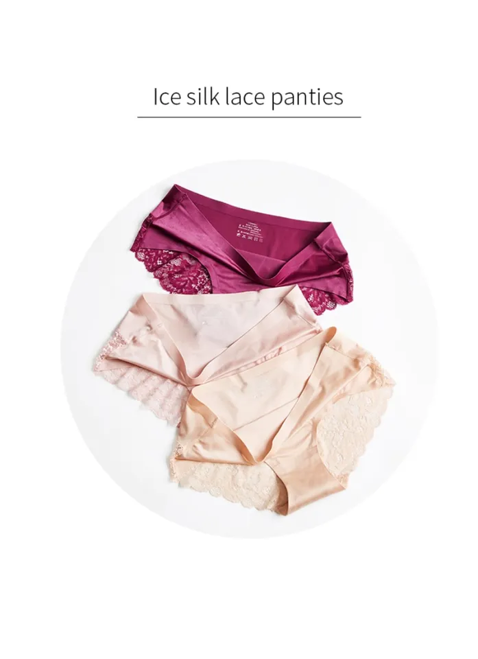 INTIMA 3PCS High Quality Ice Silk Panties Women Sexy Lace Briefs Sensual  Lingerie Seamless Low Waist Tempting Pretty Underwear
