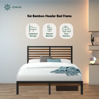 (Free Delivery) Zinus Katil Besi Kai Bamboo & Metal Platform Bedframe (5 years Warranty)