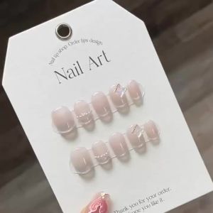 [HANDMADE]Artificial Nail Nude Color CatS Eye Butterfly Simple Phototpy Nails Reusable and Removable Nails
