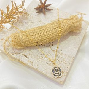 Noin Kalung Titanium Mawar Hitam Permata Gold Anti Karat Fashion Necklace Black Rose