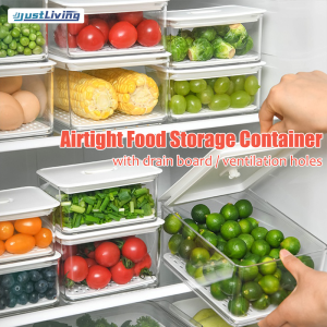 JustLiving Hộp Đựng Thực Phẩm Kín Khí Có Nắp Thoát Nước Hộp Sắp Xếp Giữ Tươi Cho Tủ Lạnh Gia Dụng Có Lỗ Thông Gió Hộp Bảo Quản Lạnh Trái Cây Và Rau Củ Hộp Bảo Quản Tủ Đông Bằng Nhựa Nhà Bếp Hộp Giữ Tươi Ráo Nước