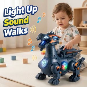 Walking Dinosaur Toy Electric Music Light Up Crawling Climbing Battery Operated Interactive Dino Model Kids Gift