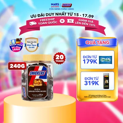 [DIỆN MẠO MỚI 20 THANH] Hũ kẹo sô cô la nhân đậu phộng Snickers jar 240g (20 thanh x 12g)