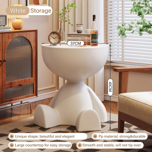 Round Side Table With Cute Cat Design Portable Storage Organizer Ideal For Living Room Bedroom or Small Spaces Decor