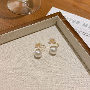 Hmeme ต่างหูมุกแบบหนีบหูแฟชั่นแบบไม่มีรูหูต่างหูแบบเรียบง่ายเครื่องประดับแฟชั่นแบบเจาะปลอมต่างหูหวานสำหรับผู้หญิง