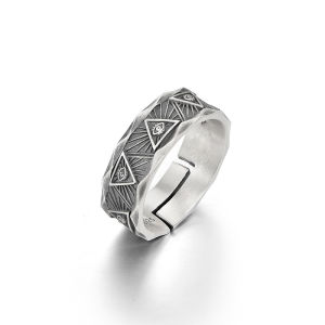 Retro Gods Eye Ring for Mens Trendy and Personalized Open Ring Triangle Eyes Ring