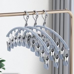 ไม้แขวนเสื้อสแตนเลส ไม้แขวนผ้ามี 10 ตัวหนีบ ตัวหนีบเคลือบซิลิโคนกันลื่น ป้องกันสนิม ทนทาน