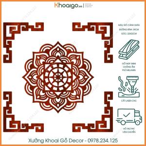 Hoa Văn Trang Trí Bàn Thờ Mẫu Hoa Mandala size 39 bằng gỗ MDF Thái Lan Chống Ẩm Màu Đỏ Cánh Gián Nâu Óc Chó