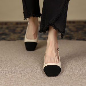 Classic Style Closed Toe Sandals for Women 2023 Summer French Joker Mid Heel Back Empty Womens Shoes Chunky