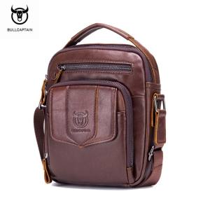 BULLCAPTAIN High Quality Leather Mens Shoulder Bag Vintage Casual Multi Compartment Mini Handbag Leather Shoulder Messenger Bag