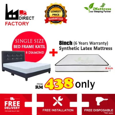 (AVAILABLE FOR KL&KLANG VALLEY ONLY)FULL SET Divan Bed Frame 4Diamond/Katil +8inch Synthetic Latex Mattress/TilamSingle/ Queen/King Direct Factory Price