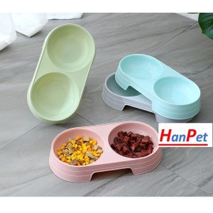 Bát ăn chó mèo nhỏ - bát nhựa đôi 2 ngăn tròn