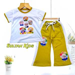 Setelan anak-anak perempuan baby terry celana cutbray cargo motif l4bubu usia 1 sampai 10 tahun//Pakaian anak perempuan sporty motif l4bubu usia 1 sampai 10 tahun