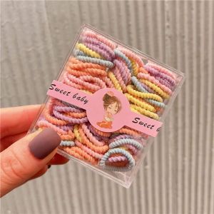 🇸🇬 100pc Colorful Hair Band With Storage Zip Bag or Box | Elastic Cute Rubber Tie For Women Mom Kids Baby Girl Children Toddler Babies Child Small Mini Korean Cartoon Hairband Accessories Head Pin Clip Pack Gift Birthday Present Rainbow Color Fashion