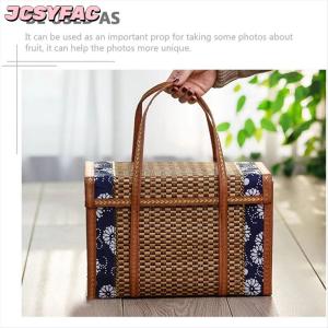 JCSYFAC Tre Gấp Dệt Giỏ Trái Cây Cầm Tay Xử Lý Trái Cây Mua Sắm Thực Phẩm Giỏ Dã Ngoại Thực Phẩm Lưu Trữ Giỏ Cho Ngoài Trời