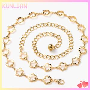 [KUNLIAN] ชุดเดรสผู้หญิงสายรัดเอวลายดอกไม้กลวงทำจากโลหะแฟชั่นชุดเดรสชุดเดรสเชิ้ตชุดสูทเข็มขัดตกแต่งโซ่ร่างกาย