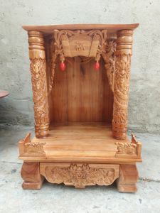 Bàn thờ ông địa gỗ xoan  cột chạm rồng 42x61 cm  (  2 màu )