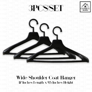 (3PCS/SET)17 Inches Thick Black Coat Wide Shoulder Hanger Suit Jacket Tuxedo Blazer Concave Hanger