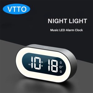 VTTO Music LED Digital Alarm Clock Voice Control Night Light Design Desktop Clocks Home Table Decoration Built-in 1500mAh Battery