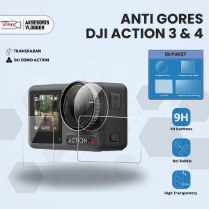 Telesin Lens Protective Tempered Glass 3 in 1 DJI Osmo Action 3 / DJI Action 4 Anti Gores Pelindung