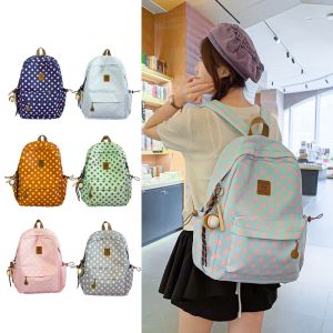 ICNWIEN Minimalist Polka Dot Backpack Multicolored Sweet Student School Bag Fashion Multiple Pockets Lace Trim Rucksack Travel Use
