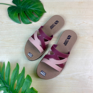 THREELOOK Official - Sandal Kulit Wanita Sandal Kekinian Sandal Slop Slide Wanita Flat Motif Kombinasi - ALENA