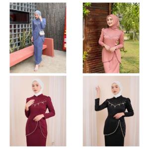 Oneset Felicya Setelan Baju Kurung Melayu Modern Dress Pesta Kondangan Lebaran Wanita Kekinian Full Payet