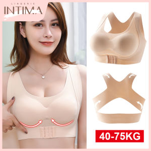 INTIMA Ice Silk Seamless Bra for Women Hump Back Correction Shaping Underwear Anti-sagging Front Buckle Push Up Lingerie Latex Pads Wireless Bralette Cross Back Sports Yoga 2 In 1 Vest Brassiere