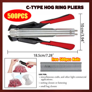 🎁Free 500pcs C-Type Hog Ring Clips Heavy Duty Manual Hog Ring Pliers Multipurpose Fastening Tool🔧 for Mesh Net Bag Sealing Craft Upholstery Animal Cage Fixing