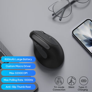 BOW MD390L Ergonomic Three-mode Mouse Wireless Bluetooth Type-c Rechargeable 2.4G Mouse Office Gaming for Laptop Tablet Desktop