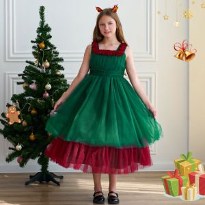 MQATZ Christmas Long Dress for Girl Xmas Party Vestidos Children New Year Red Green Clothing Princess Party Birthday Kids Clothes SD085