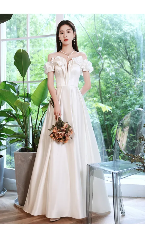 White light wedding dress spring One shoulder noble banquet host long  high-end ladies temperament annual dress