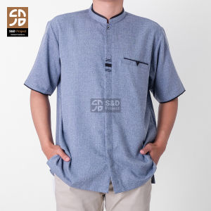 S&D PROJECT Baju Koko Muslim Bahan Madinah Warna Denim Jumbo M-4XL Untuk Pria Dewasa Lengan Pendek