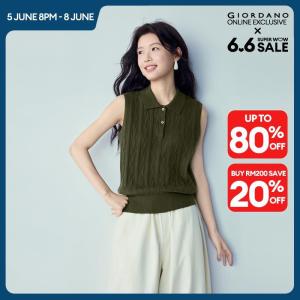 Giordano Beau Monde Women Collared cable knit sweater vest Free Shipping 13356259