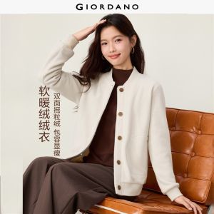 Giordano Beau Monde Women Polar fleece baseball collar jacket Free Shipping 13376684