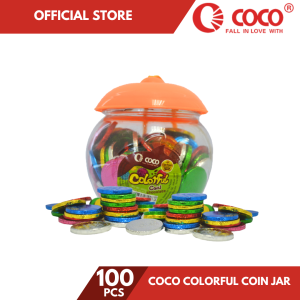 COCO Chocolate Colorful Coin Jar- 100Pcs per jar-2-year shelf life Snack Dessert Flavor Bonbon