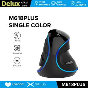 Delux M618Plus Single Color Wired Ergonomic Vertical Mouse 6 Buttons Max 1600 DPI Blue LED Light Removable Palm Rest L Size For Big Hands For PC/Laptop/Windows/Mac