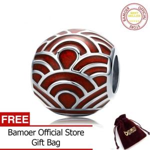 Bamoer 925เงินสเตอร์ลิงคลื่นลายลูกปัดกลมสำหรับผู้หญิงเครื่องประดับทำเครื่องรางเคลือบพอดีกับสร้อยข้อมือ925 BSC133