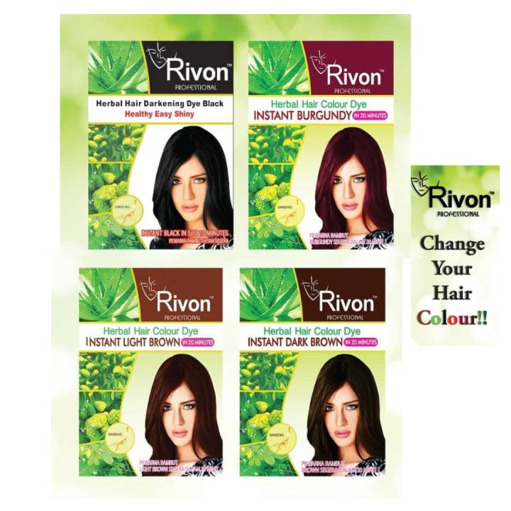 Rivon Herbal Hair Dye 2’s in box (Black,Brown,Burgundy) Lazada