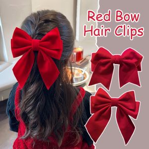 YOCKY Exquisite Red Bow Hair Clips Jewelry Headwear Tassels Pearl Barrettes Fashion Bowknot Ribbon Hairpin Chinese New Year