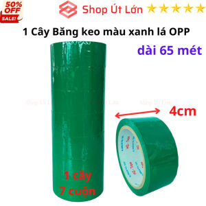 Băng keo màu xanh lá OPP rộng 4cm dài 65 mét lõi giấy 3mm 1 cây 7 cuộn - Shop Út Lớn