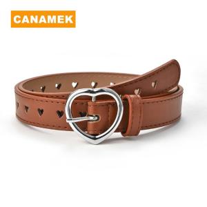 【CANAMEK】 Children Faux Leather Belt Kids Cute Peach Heart Buckle Belts Girls Waist Belt