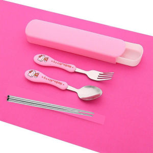 Sendok Set Anak Stainless Steel Alat Makan Sendok Garpu Sumpit Anti Karat/Peralatan makan set oishii