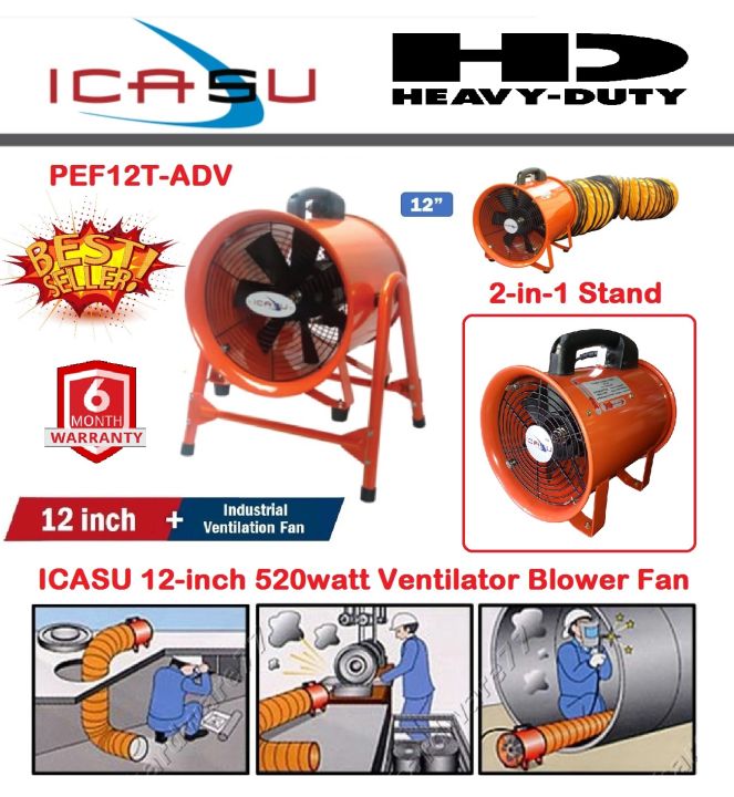 Icasu 520W (300mm/12-inch) Ventilation Blower With 5mtr Duct Hose | Lazada