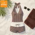 MAOMEI Cổ chữ V Bộ bikini hai mảnh Áo dây cổ halter Y2k Áo tắm kẻ sọc Ngọt ngào Dáng ôm Quần áo đi biển Phụ nữ. 