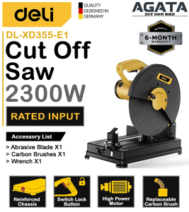 DELI Cut Off Saw 2300W (14"/355mm) DL-XQ355-E1 H/Duty Chop Saw Mesin for Woodworking Aluminum