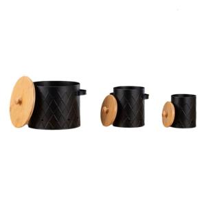 Farmhouses Style Vegetable Storage Bin Set for Potatoes Onions and Garlic with Bamboos Lids Durable Carbon Steel Designs