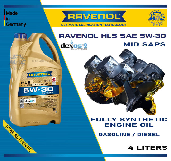 RAVENOL HLS 5W-30 DEXOS 2 GASOLINE AND DIESEL ENGINE OIL 1 LITER and 4 ...