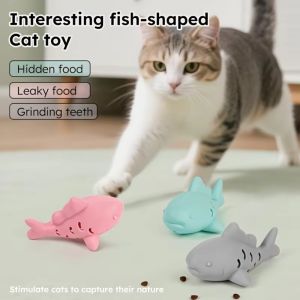 DGFDF Silicone Cat Treat Dispenser Toy Food Leakage Fish-Shaped Cat Treat Feeder Puzzle Feeder Bite-Resistant Teeth Grinding Toy Small Pets