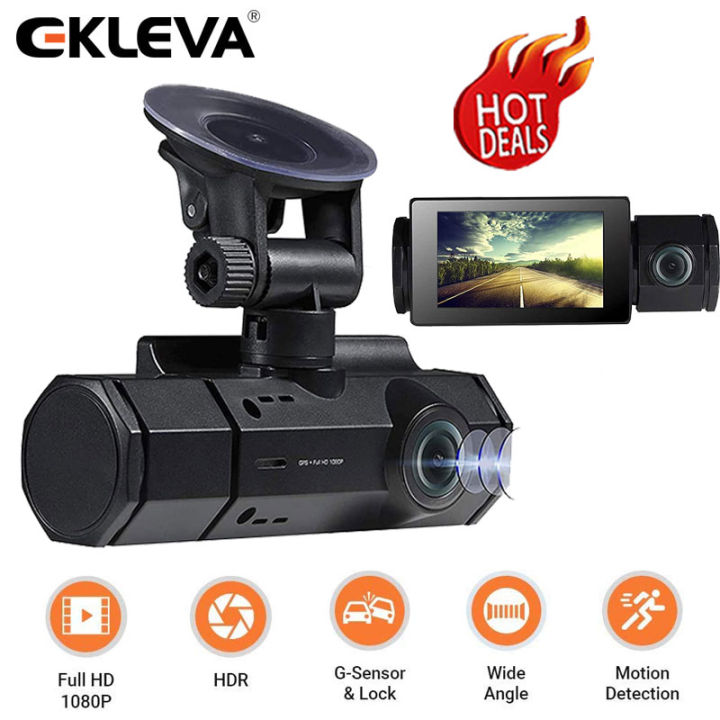 EKLEVA Dual Dash Cam 1080P FHD inch Screen Video Recorder for Cars  Super IR Night Vision Mini Car DVR with GPS, 170° Wide Angle, Time Lapse, 
